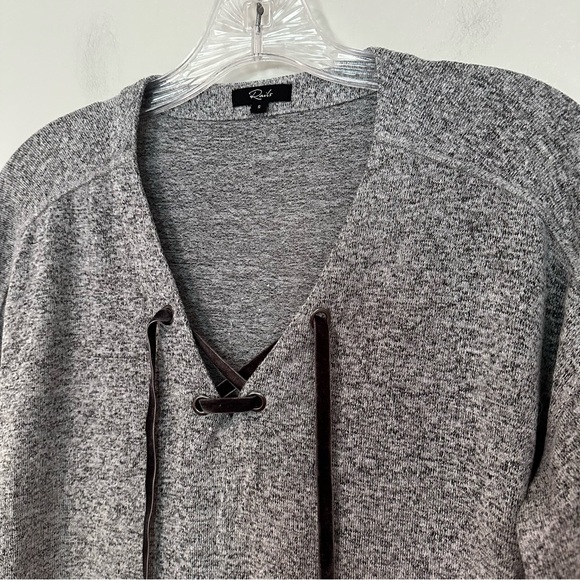Rails Leigh Oversized Dropped Shoulder Top Sweater Women's Small Gray Velvet Tie - Picture 5 of 11
